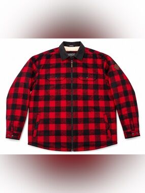 Eddie Bauer Men’s XXLSherpa Lined Buffalo Plaid Flannel Jacket Red Black Full